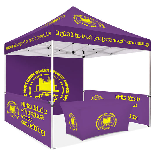 Custom Canopy Tent With Back & Half Sided Walls & Table Cover - Fastcustomtents