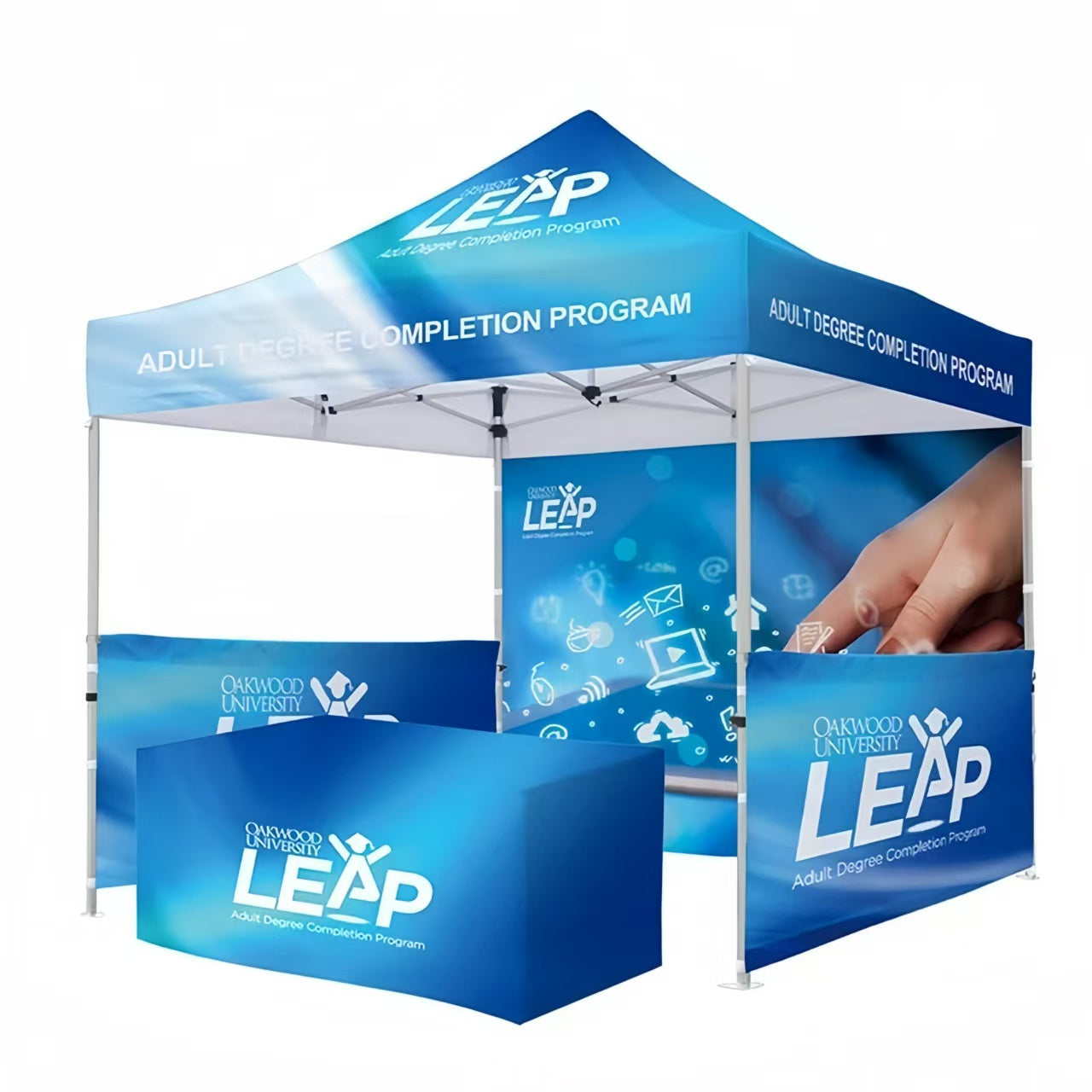 Custom Canopy Tent With Back & Half Sided Walls & Table Cover - Fastcustomtents