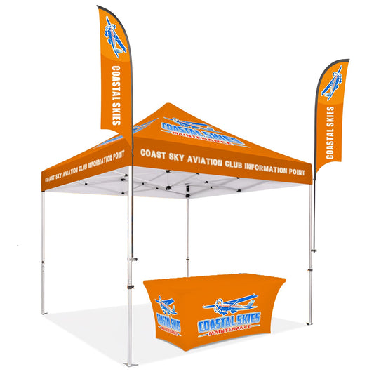 Custom Canopy Basic Tent With Table Cover & Flags - Fastcustomtents