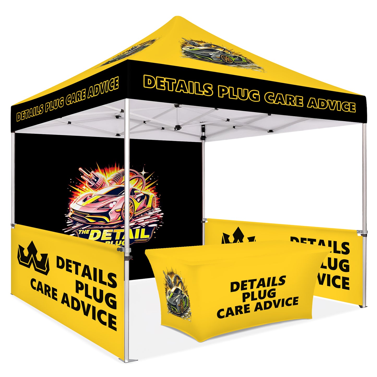 Custom Canopy Tent With Back & Half Sided Walls & Table Cover - Fastcustomtents