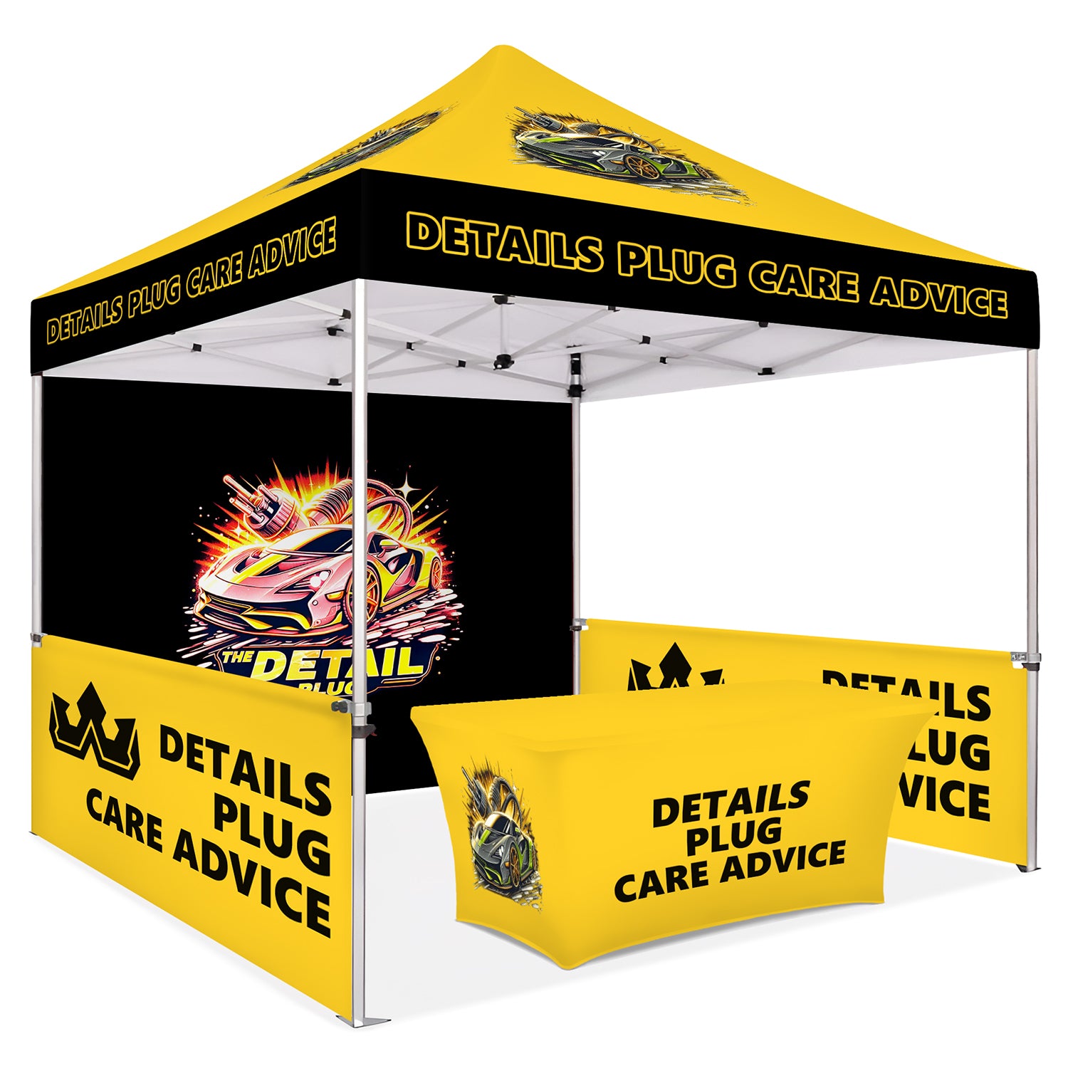 Custom Canopy Tent With Back & Half Sided Walls & Table Cover - Fastcustomtents
