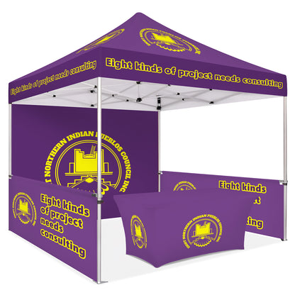 Custom Canopy Tent With Back & Half Sided Walls & Table Cover - Fastcustomtents