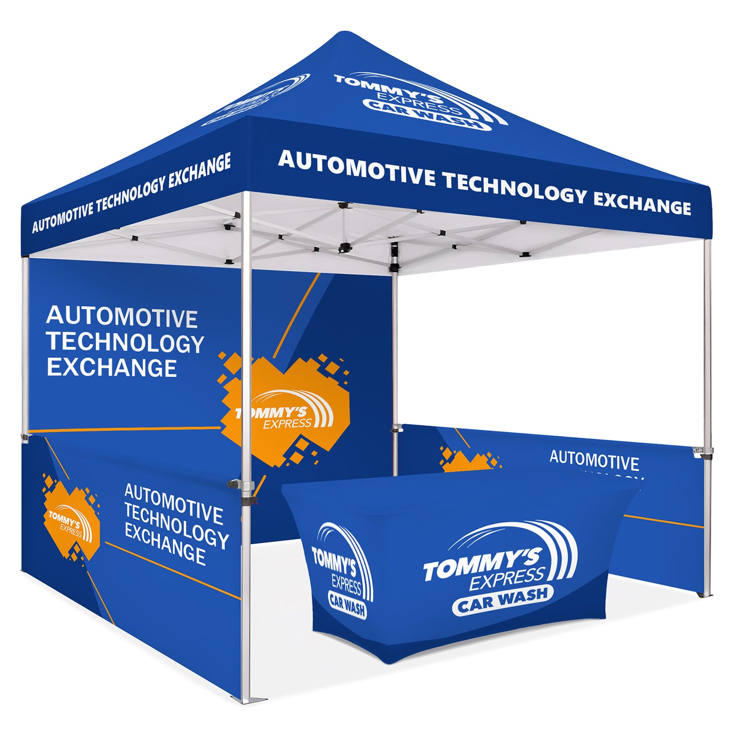 Custom Canopy Tent With Back & Half Sided Walls & Table Cover - Fastcustomtents