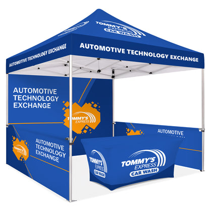 Custom Canopy Tent With Back & Half Sided Walls & Table Cover - Fastcustomtents