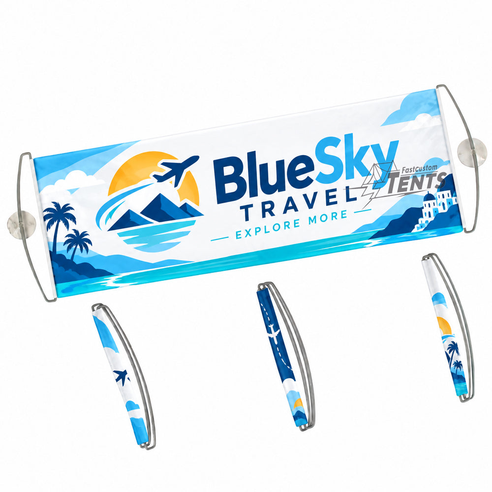 Personalized pull-out banner with travel agency logo